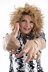 Smiling Adult Female Pointing You Stock Photo