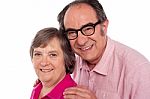 Smiling Aged Couple On White Stock Photo