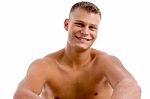 Smiling Bare Chested Man Stock Photo