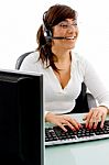 Smiling Business Lady With Headset Stock Photo