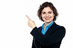 Smiling Business Professional Pointing Away Stock Photo