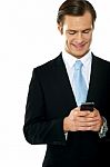 Smiling Businessperson Messaging Stock Photo