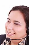 Smiling Call Center Woman Stock Photo