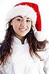 Smiling Chef Wearing Christmas Hat Stock Photo