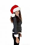 Smiling Christmas Lady With Hat Stock Photo