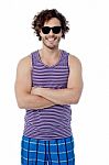 Smiling Confident Guy In Beach Wear Stock Photo