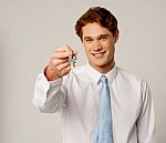 Smiling Corporate Holding A Key Stock Photo