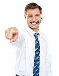 Smiling Customer Service Agent Stock Photo