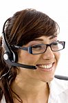 Smiling Customer Service Agent Stock Photo