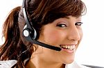 Smiling Customer Service Agent Stock Photo