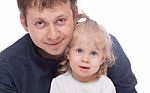 Smiling Dad With His Daughter Isolated Stock Photo