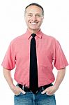 Smiling Experienced Casual Businessman Stock Photo