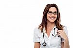 Smiling Female Doctor, Isolated Over White Stock Photo