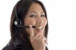 Smiling Female With Headphone Stock Photo