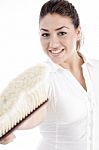 Smiling Girl Holding paint Brush Stock Photo