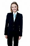 Smiling Girl Posing In Business Suit Stock Photo