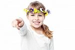 Smiling Girl With Flower Crown Stock Photo