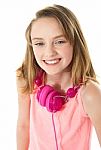 Smiling Girl With Headphone Stock Photo