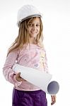 Smiling Girl With Helmet And Chart Stock Photo