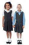 Smiling Girls In School Uniform Stock Photo