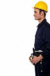 Smiling Handyman Isolated Over White Stock Photo