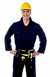 Smiling Handyman Isolated Over White Stock Photo