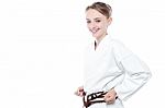 Smiling Karate Girl Isolated Over White Stock Photo