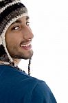 Smiling Man Wearing Woollen Hat Stock Photo