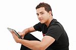 Smiling Man With Tablet Pc Stock Photo