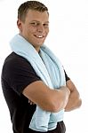 Smiling Man With Towel Stock Photo