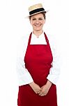 Smiling Middle Aged Female Chef Stock Photo