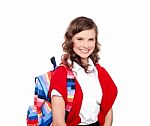 Smiling School Girl Carrying Bag  Stock Photo