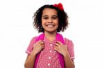 Smiling School Girl With A Backpack Stock Photo