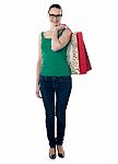 Smiling Shopping Lady Standing Stock Photo