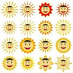 Smiling Sun Icon Set.  Illustration Stock Photo