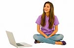 Smiling Teenage Girl With Laptop Stock Photo