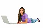 Smiling Teenage Girl With Laptop Stock Photo