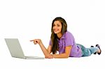 Smiling Teenage Girl With Laptop Stock Photo