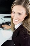 Smiling Woman Looking At Camera Stock Photo