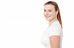 Smiling Woman Posing In Casuals Stock Photo