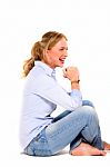 Smiling Woman Sitting Stock Photo