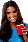 Smiling Woman With Coffee Mug Stock Photo