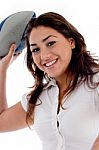 Smiling Woman With Rugby Ball Stock Photo