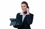 Smiling Young Business Woman On Phone Stock Photo