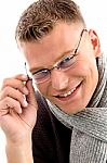 Smiling Young Male Wearing Eyewear Stock Photo