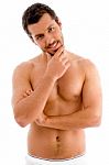 Smiling Young Male With Topless Stock Photo