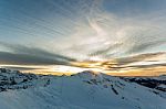 Snowy Mountains In The Wilderness  With Blue Sky Stock Photo