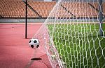 Soccer Balls In The Goal Stock Photo