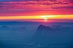 Soft Focus And Blur Beautiful Landscape On The Top Of Mountains With The Sun At Dawn Stock Photo