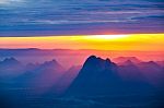 Soft Focus And Blur Beautiful Landscape On The Top Of Mountains With The Sun At Dawn Stock Photo